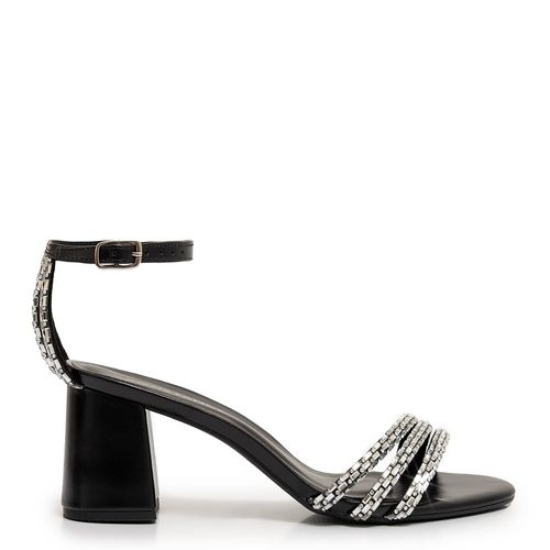 Sandália Preta Nobuck Strass