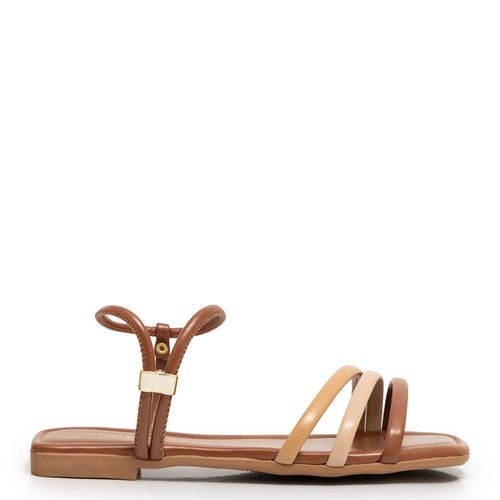 Rasteira Caramelo Tiras Multi Coloridas