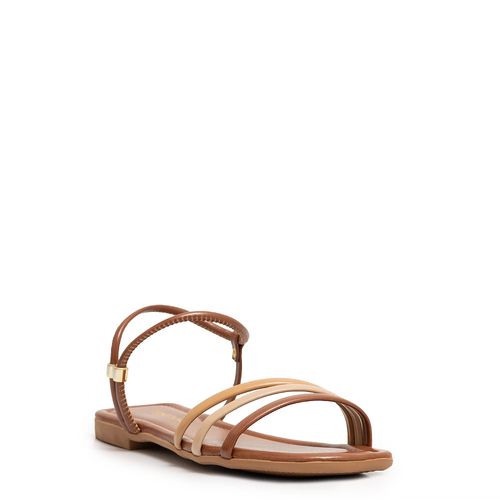 Rasteira Caramelo Tiras Multi Coloridas