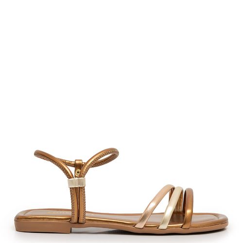 Rasteira Bronze Tiras Multi Coloridas