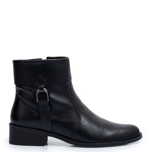 Bota Ankle Boot Couro Preto Fivela