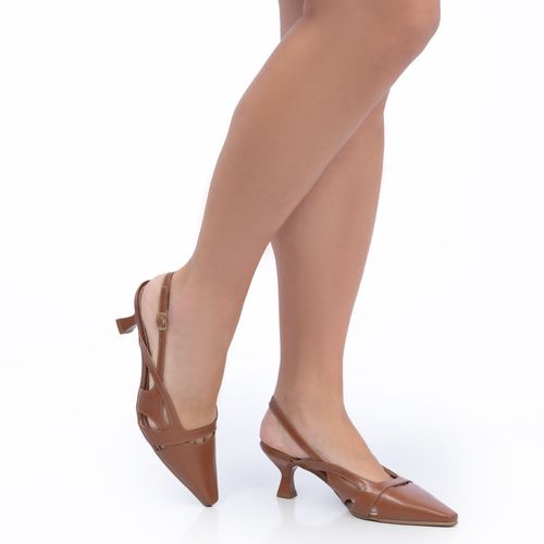 Scarpin Caramelo Slingback Recortes