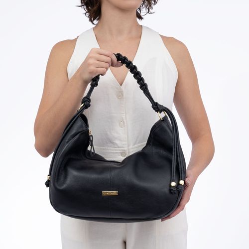 Bolsa Couro Trançado Ombro Preta