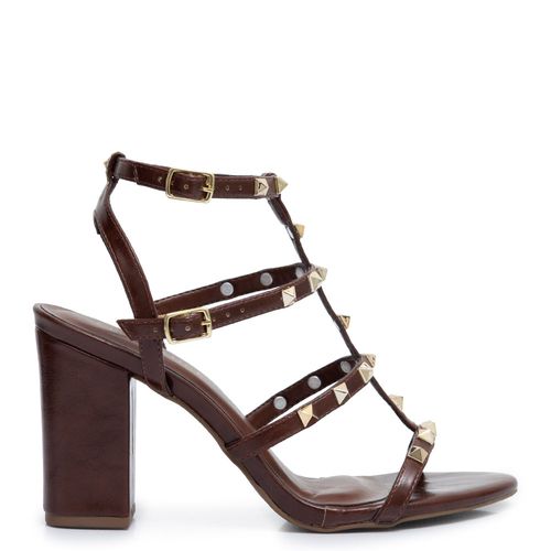 Sandália Marrom Tiras Spikes