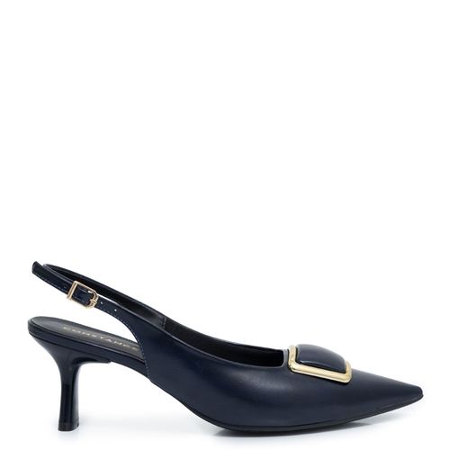 Scarpin Slingback Azul Marinho Enfeite