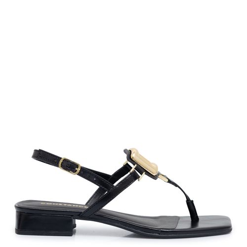 Sandália Preta Enfeite Quadrado