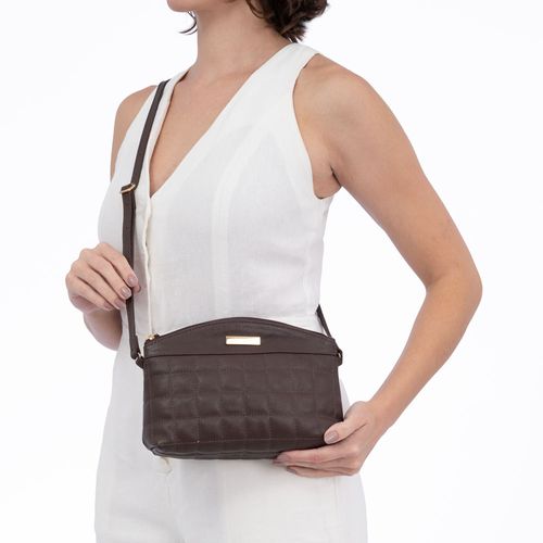 Bolsa Crossbody Couro Café Pespontada
