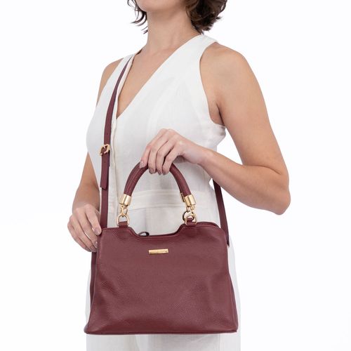 Bolsa Tote Bordô Couro Enfeite