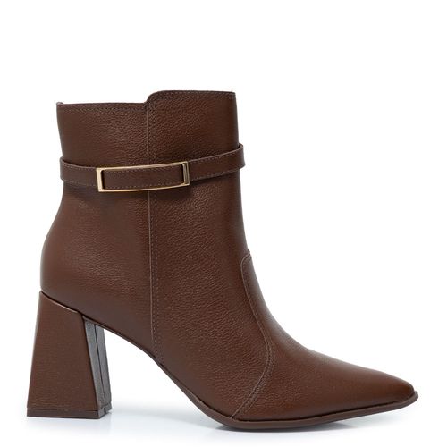 Ankle Boot Marrom Couro Enfeite Passador
