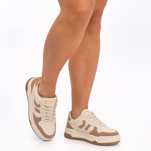 Tênis Taupe Recortes Pesponto