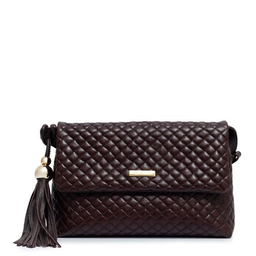 Bolsa Tiracolo Couro Tramado Café