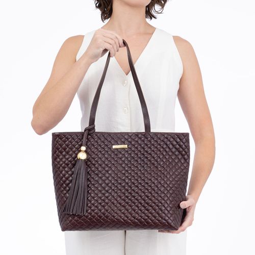 Bolsa Shopping Couro Tramado Café
