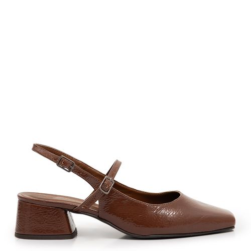 Scarpin Slingback Marrom Verniz