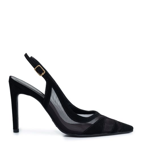 Scarpin Slingback Preto Recortes Tela