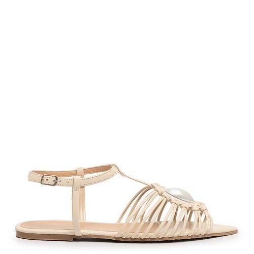 Rasteira Off White Enfeite Oval