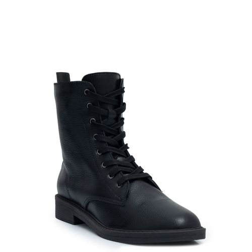 Coturno Preto Couro Salto Baixo