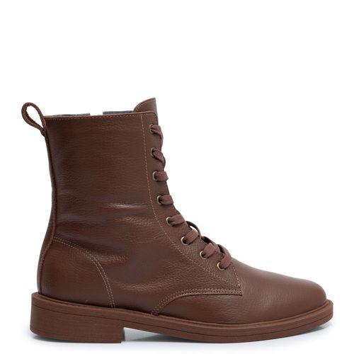 Coturno Marrom Couro Salto Baixo