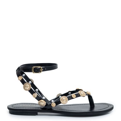 Rasteira Preta Enfeites Dourados