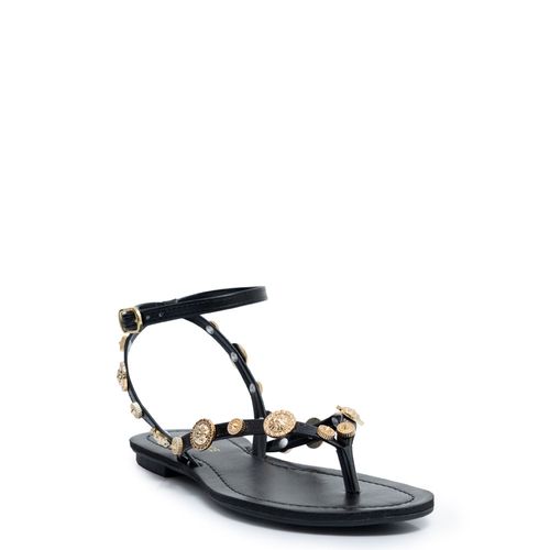 Rasteira Preta Enfeites Dourados