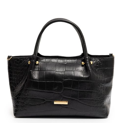 Bolsa Tote Preta Couro Enfeite