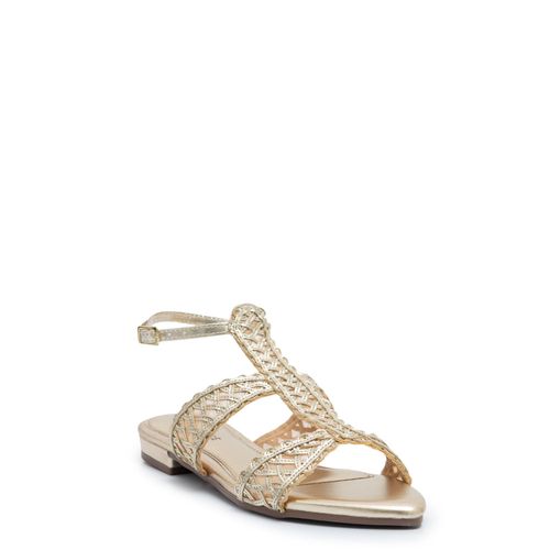 Rasteira Dourada Bico Folha Tramada