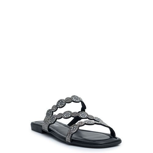 Rasteira Preta Hotfix Strass