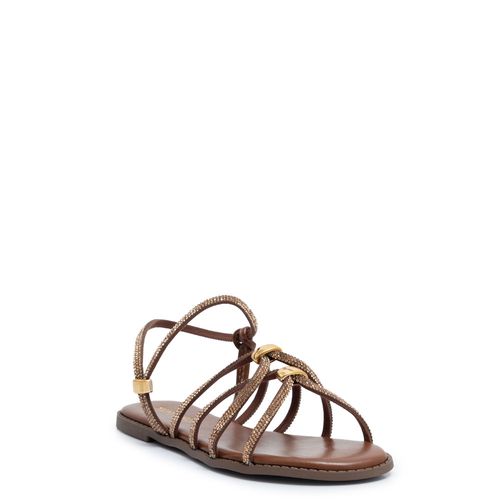 Rasteira Marrom Strass Passadores