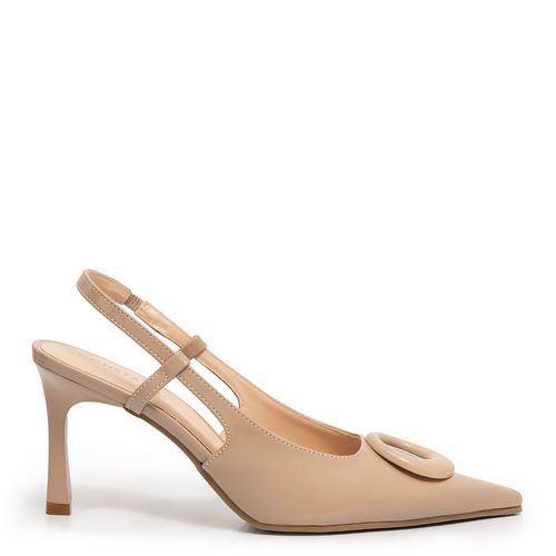 Scarpin Taupe Slingback Enfeite Monocromático