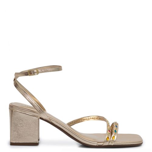 Sandália Dourada de Festa Pedraria