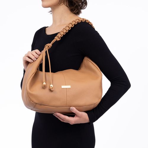 Bolsa Couro Trançado Ombro  Caramelo