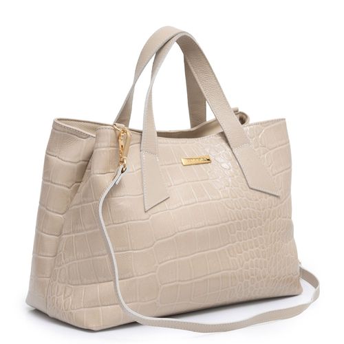 Bolsa Tote Couro Texturizado Off White