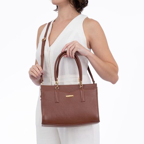Bolsa Tote Couro Enfeite Marrom