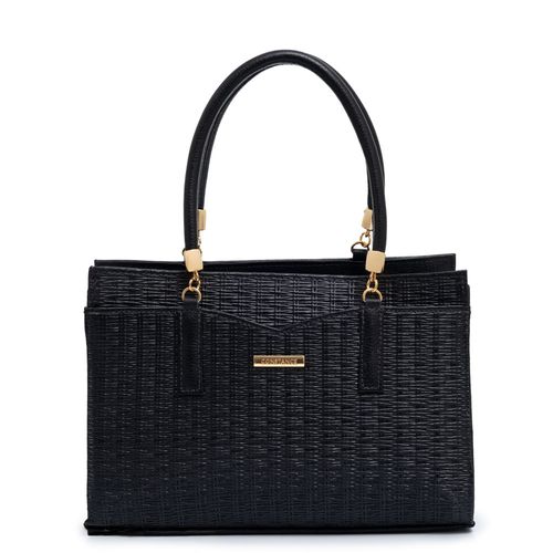 Bolsa Tote Couro Enfeite Preta