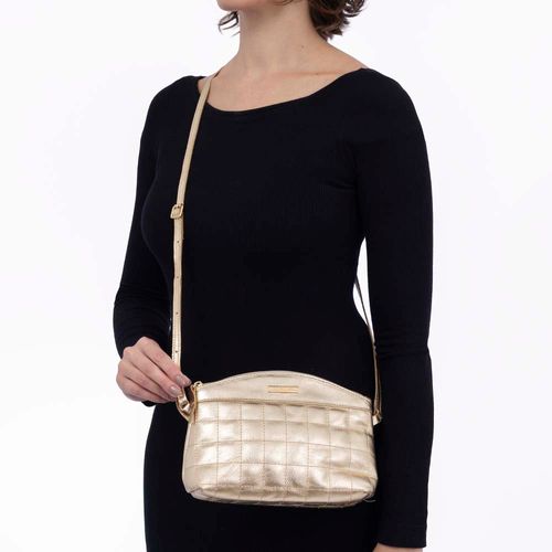 Bolsa Crossbody Couro Ouro Pespontada
