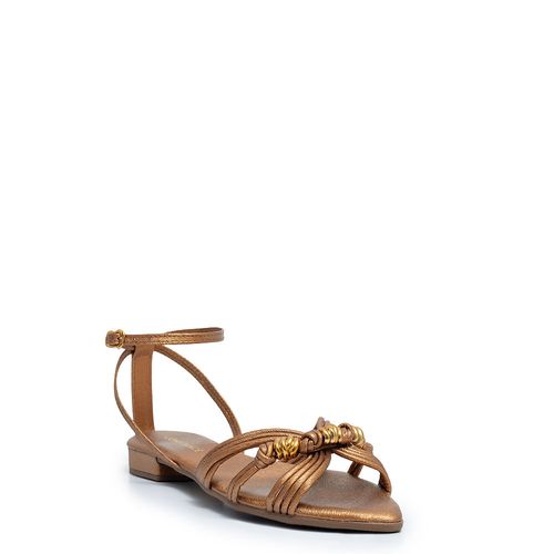 Rasteira Bico Folha Bronze Texturizada