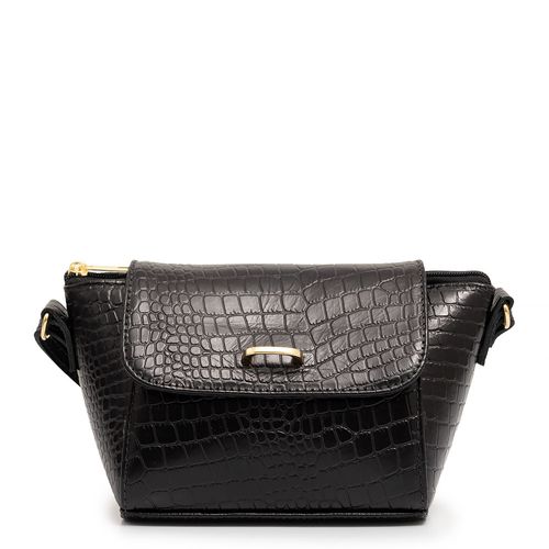Bolsa Pequena Couro Croco Preto