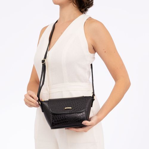Bolsa Pequena Couro Croco Preto