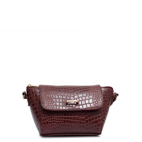 Bolsa Pequena Couro Croco Bordô
