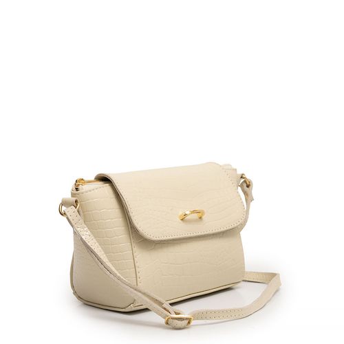 Bolsa Pequena Couro Croco Off White