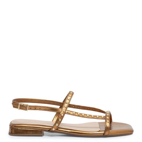 Rasteira Bronze Tiras Rebites