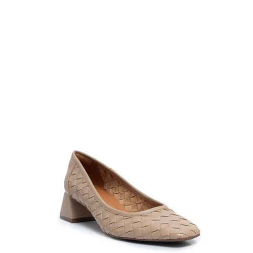 Scarpin Nude Tressê Couro