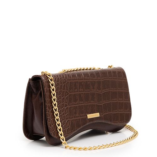 Bolsa de Ombro Couro Croco Café