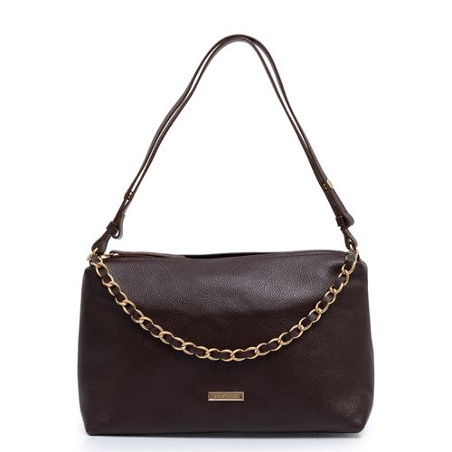 Bolsa Detalhe Corrente Couro Café