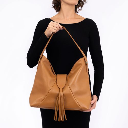 Bolsa Hobo Couro Barbicacho Caramelo