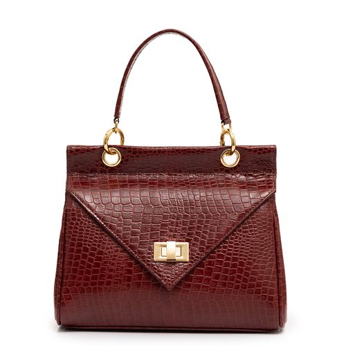 Bolsa Satchel Couro Croco Bordô