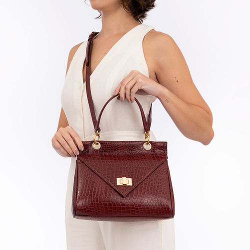 Bolsa Satchel Couro Croco Bordô