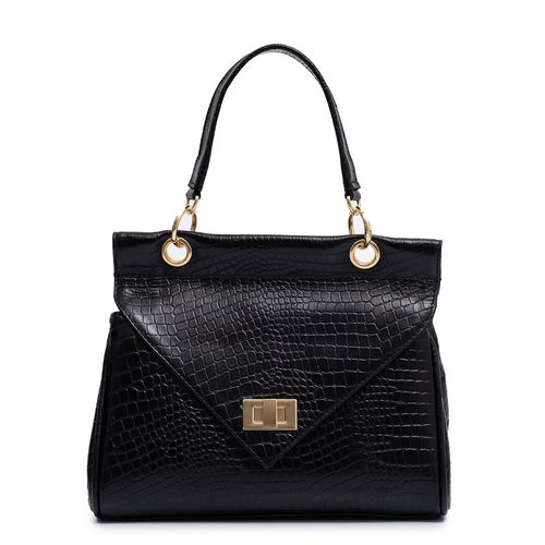 Bolsa Satchel Couro Croco Preto