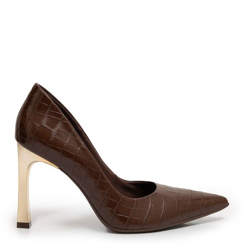 Scarpin Marrom Croco Salto Cromado