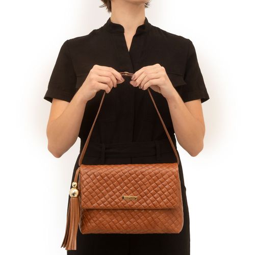 Bolsa Tiracolo Couro Tramado Caramelo