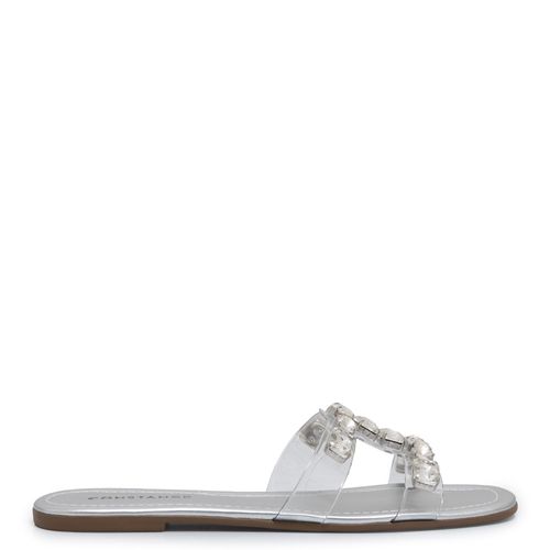 Rasteira Prata Vinil Strass